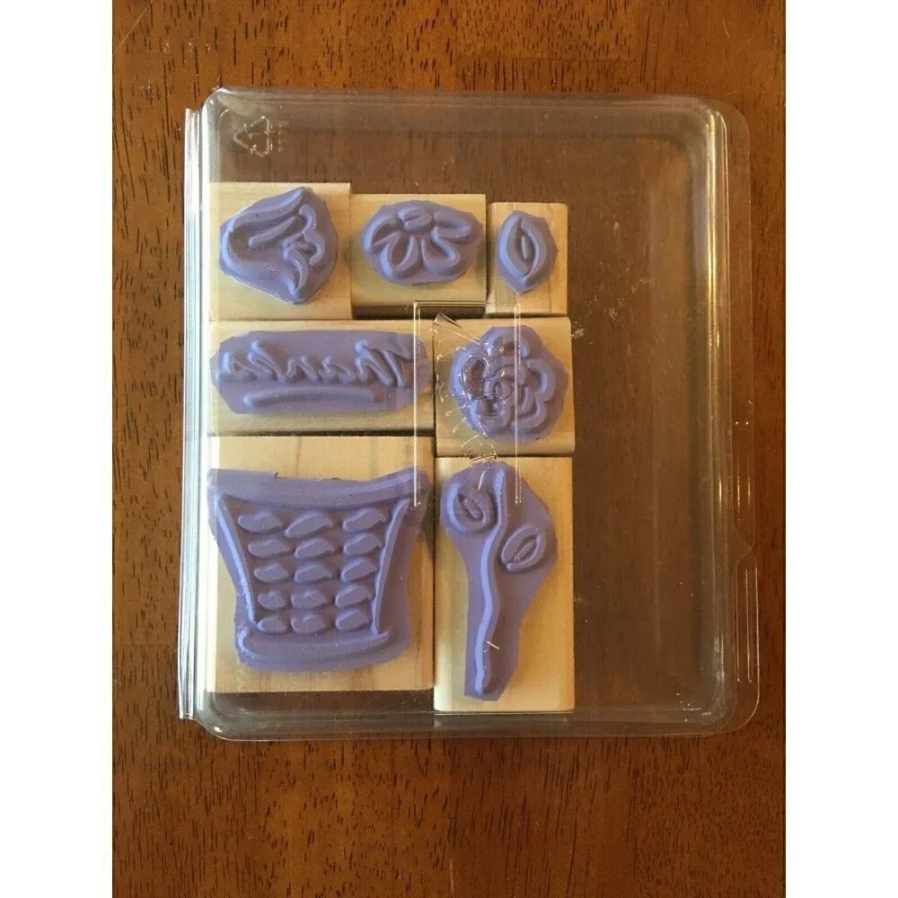 Stampin' Up Rubber Stamp Set BASKET OF BLOSSOMS Flowers Thanks 1999 Scrapbooking